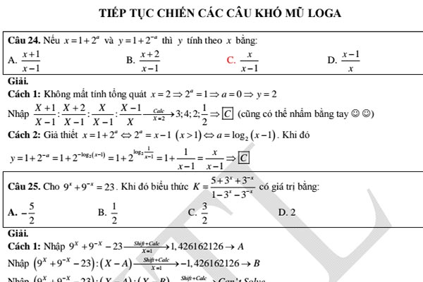 Luyện tập phần Logarit - Mũ trong toán giải tích lớp 12